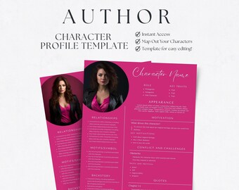 Author Character Profile Template, Novel Writing Worksheet (Canva PDF)