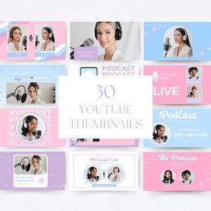 YouTube Thumbnail for Podcast, Template, Retro Business Branding, Canva Template, Esthetic, Colorful Pastel