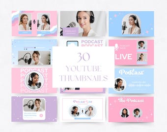 YouTube Thumbnail for Podcast, Template, Retro Business Branding, Canva Template, Esthetic, Colorful Pastel