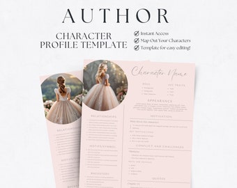 Romance Author Character Profile Template, Novel Writing Worksheet (Canva PDF)