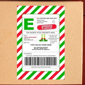 EDITABLE North pole shipping label | Elf shipping label | Official Santa Delivery Tag |  North Pole Sticker | Elf Arrival Package #A72
