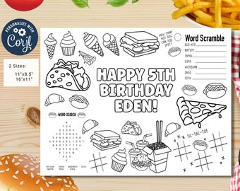 Editable food coloring activity page | pizza birthday party |  Hot Dogs Party | food birthday Party themed | fast food birthday party #K336