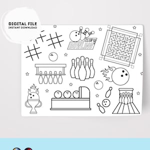 Printable Bowling Party Coloring Page | Bowling Activity Page | Bowling Party Placemat | Bowling table mat| Printable Bowling #KID3 #KID4