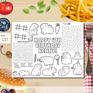 Editable Capybara Party Coloring Page | Party Activity Games | Activity