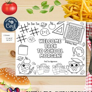 Editable First Day of School Coloring Activity Page | Placemat Coloring ...