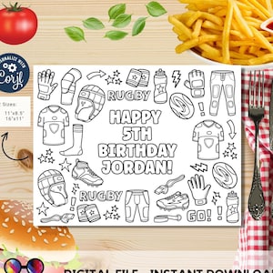 Coloriage d'anniversaire de rugby modifiable | Fête sportive | - Rugby à colorier | Set de table rugby à colorier Modifier en ligne
