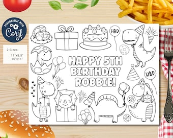 Editable Dino party coloring page | Placemat coloring page | Any Age | Dinosaur birthday | Dinosaur Party Activity | Dino birthday party