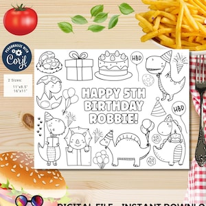 Editable Dino party coloring page | Placemat coloring page | Any Age | Dinosaur birthday | Dinosaur Party Activity | Dino birthday party