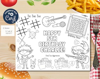 Editable Rockstar Birthday activity coloring page | Placemat coloring page | Any Age | Rock and Roll | bag filler #K150
