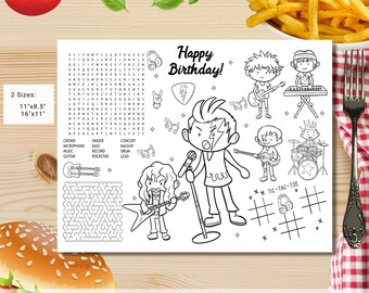 Instant download Rockstar Birthday coloring page | Placemat coloring page | Any Age | Rock and Roll birthday party activity #K262