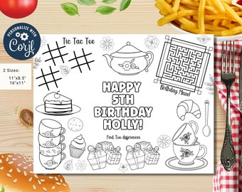 Editable tea party activity page | tea party coloring page | tea birthday party coloring page | tea time birthday party | flowers #K182