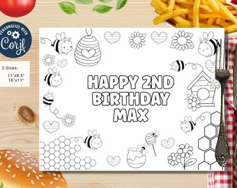 Editable bumble bee coloring page | Placemat coloring page | Any Age | Baby shower | Baby shower activity | party placemat | Bumble bee