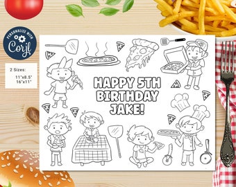 Editable Pizza Party coloring page | Placemat coloring page | Any Age | Pizza birthday placemat | Pizza Party Activity | Party favors #K46