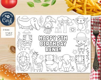 Editable Safari baby animals coloring page | First birthday | Any Age | Safari Animals Birthday Party | One Birthday Zoo Jungle Party #K202