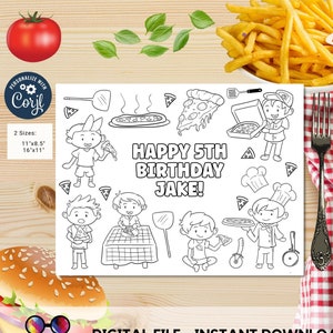Dibujo editable de Pizza Party para colorear / Dibujo para colorear / Cualquier Edad / Mantel individual de cumpleaños de pizza / Actividad de fiesta de pizza / Favores de fiesta #K46