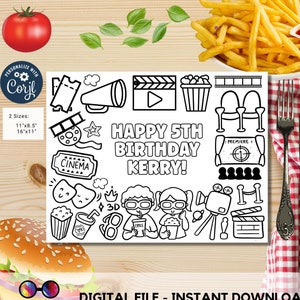 Editable Movie Birthday coloring page | Printable Movie Night Coloring Page | Cinema Coloring Page for Kids Any Age #K190