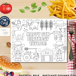 Editable Farm kids coloring page | Farm birthday Placemat | Any Age | Barnyard birthday | Game Farm Party Activity