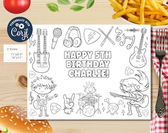 Editable Rockstar Birthday coloring page | Placemat coloring page | Any Age | Rock and Roll birthday party activity | bag filler #K150