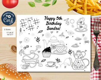 Editable tea party coloring page | tea party coloring page | tea birthday party coloring page | tea time birthday party #K182
