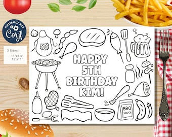 Editable bbq party coloring page | Placemat coloring page | text 100% editable | barbecue Party Activity | bag filler | Summer party #K191