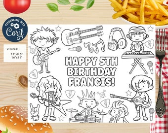 Editable Rockstar Birthday coloring page | Placemat coloring page | Any Age | Rock and Roll birthday party activity | bag filler | boy #K150