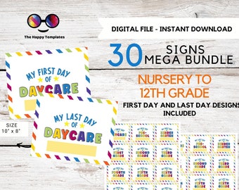 Mega bundle Back to school - Last day of school signs l First day of School Last Day Of School Daycare to 12th Grade color stripes  #K363