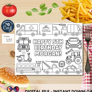 Editable ground Transportation Vehicles coloring page | Placemat coloring page | Any Age | Vehicles Party | Loot Bag Party Favor #K210 #K111