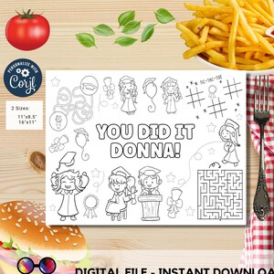 Editable Graduation coloring activity page girls| graduation activity page | graduation coloring page | Grad party | Achievement Award #K355