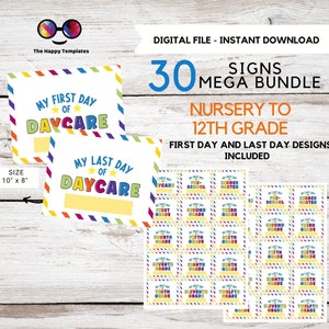 Mega bundle Back to school - Last day of school signs l First day of School Last Day Of School Daycare to 12th Grade color stripes  #K363