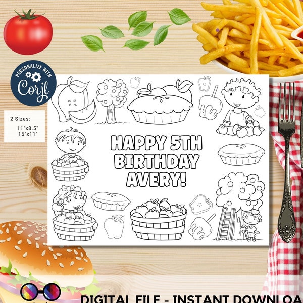 Editable Apple Harvest coloring page | Apple Decoration coloring page | Apple Party | Apple bobbing Birthday | Apple Party Any Age #K174