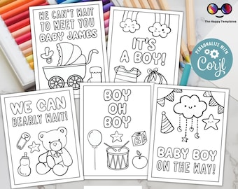 Editable Baby shower coloring page | 5 designs | Baby boy shower Placemat | Any Age | Baby shower | It's a boy