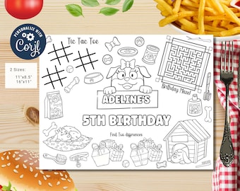 Editable Cute dog coloring activity page | puppy Party | dog party themed | dogs coloring page | puppies party activity page  #K349