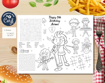 Editable Rockstar Birthday coloring page | Placemat coloring page | Any Age | Rock and Roll birthday party activity | bag filler #K262