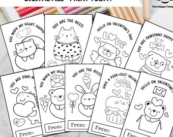 Valentines Printable Coloring Cards INSTANT DOWNLOAD Set of 9 | Valentines Coloring Activity | Valentines activity | Valentines for kids