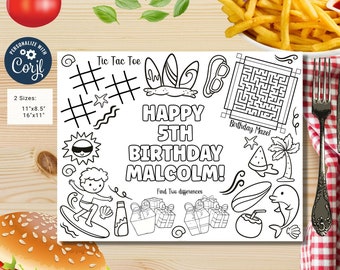 Editable surfing Birthday activity coloring page | Placemat coloring page | Surf birthday Party Activity | bag filler | Summer party #K113