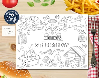 Editable Cute dog coloring page | puppy Party | dog party themed | dogs coloring page | puppies party activity page  #K349