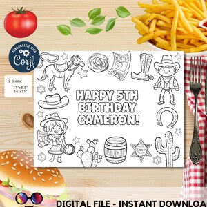 Editable Rodeo Birthday coloring page | Wild West Cowgirl and Cowboy coloring page | Party Southwestern | Ranch Birthday Any Age #K292