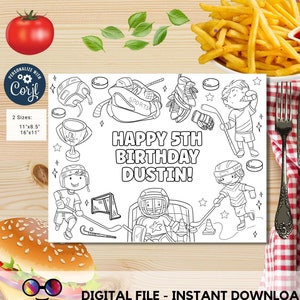 Coloriage Anniversaire de hockey modifiable | Fête sportive | Coloriage hockey | enfants jouant au hockey coloriage napperon Modifier en ligne #K243