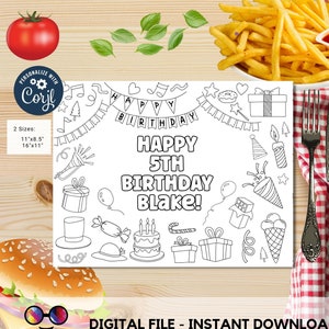 Editable Happy Birthday coloring page | Placemat coloring page | Any Age | Happy birthday placemat | Party Activity | Party favors #K126