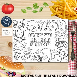 Editable Under the Sea coloring page | Placemat coloring page | Any Age | Under the Sea birthday | crab, dolphin, turtle, jellyfish #K93