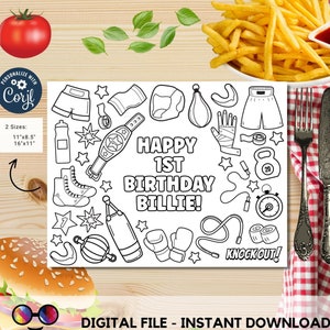 Página para colorear de boxeo editable / Página para colorear Placemat / Cualquier edad / cumpleaños de boxeo / Actividad de fiesta de boxeo / Fiesta de cumpleaños Knockout