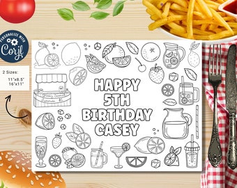 Editable Lemonade stand coloring page | Lemons birthday Placemat | Any Age | Lemonade birthday | Game Party Activity