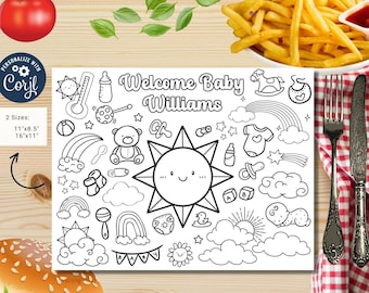 Editable Here comes the son coloring page | Placemat coloring page | Baby shower | Party Activity | Sun Baby Shower | Sunshine baby shower.