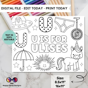 Ulises Lettering Editable Name Coloring Page | U is for | Personalized Name Alphabet ...