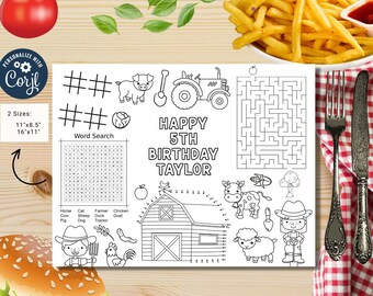 Editable Farm kids activity coloring page | Farm birthday Placemat | Any Age | Barnyard birthday | Game Farm Party Activity