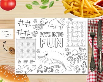 INSTANT DOWNLOAD Under the sea party coloring page | Under the sea party Activity games | Activity Page Placemat | sea animals