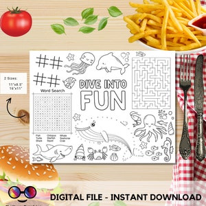 INSTANT DOWNLOAD Under the sea party coloring page | Under the sea party Activity games | Activity Page Placemat | sea animals