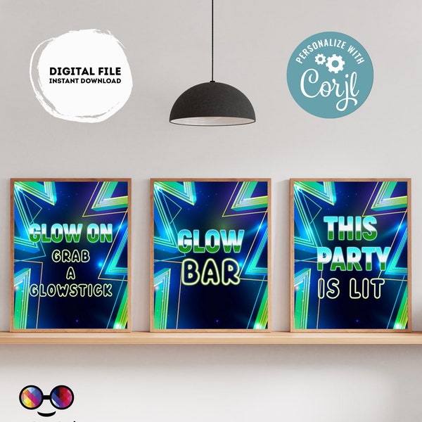 Editable Neon party Signs (3) | Glowing birthday | Neon birthday Decorations | Boy | Neon party buffet Sign | Neon party| printable #K185