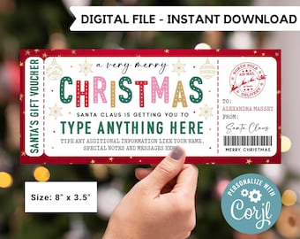 Christmas Ticket template | gift voucher | Santa gift | Editable Instant Download | Gift Certificate Template | Holidays Gift Voucher