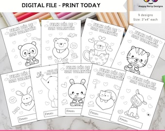 Tarjetas para colorear imprimibles del día de San Valentín en español DESCARGA INSTANTE Conjunto de 9 / Actividad para colorear de San Valentín / San Valentín para niños / Desde